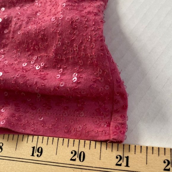 DKNY Womens Pink Sequined Short Sleeve Round Neck Top Size L Rave Party Sexy - Picture 8 of 8